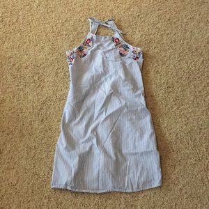 blue and white striped dress